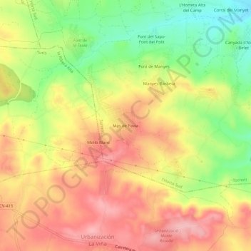 Mas de Pavia topographic map, elevation, terrain
