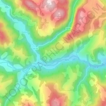Izvoarele topographic map, elevation, terrain