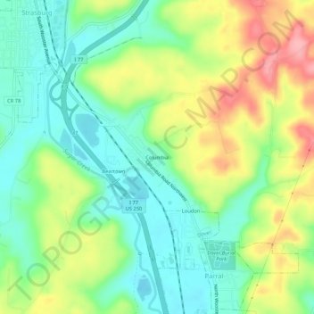Columbia topographic map, elevation, terrain