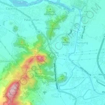 Jelegong topographic map, elevation, terrain