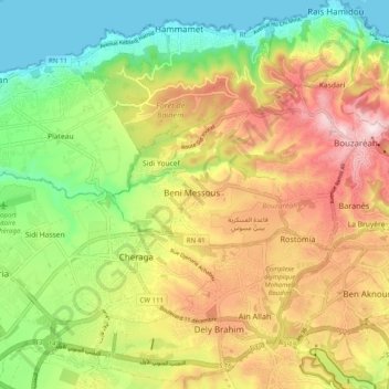 Beni Messous topographic map, elevation, terrain