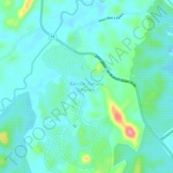 Bandar Baharu Cheneh topographic map, elevation, terrain