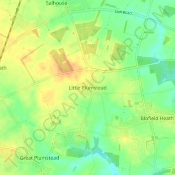 Little Plumstead topographic map, elevation, terrain