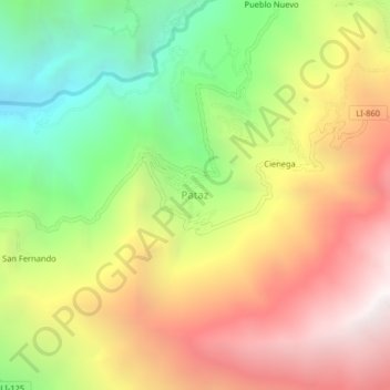 Pataz topographic map, elevation, terrain