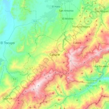 Sanare topographic map, elevation, terrain