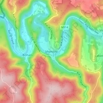 Membre topographic map, elevation, terrain