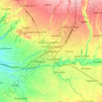 Kabanjahe topographic map, elevation, terrain