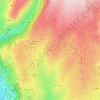 Le Pouget topographic map, elevation, terrain