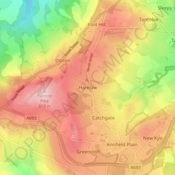 Harelaw topographic map, elevation, terrain