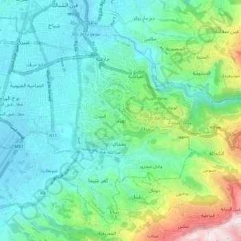 Baabda topographic map, elevation, terrain