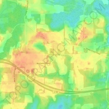 Shady Grove topographic map, elevation, terrain