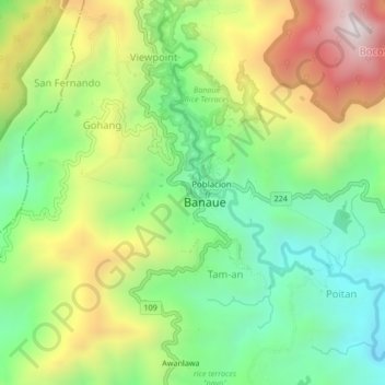 Pan-ngat topographic map, elevation, terrain