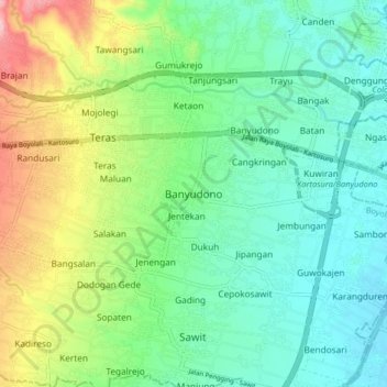 Banyudono topographic map, elevation, terrain