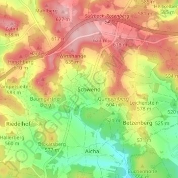 Schwend topographic map, elevation, terrain