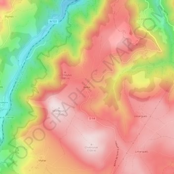 Auliac topographic map, elevation, terrain