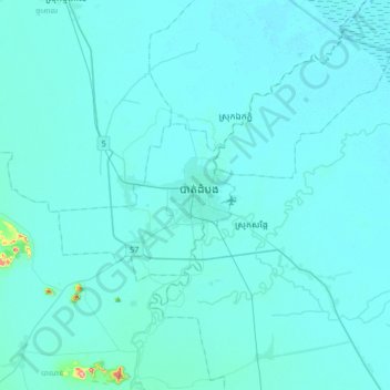 Battambang topographic map, elevation, terrain