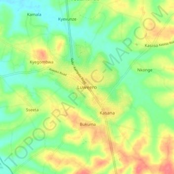 Luweero topographic map, elevation, terrain