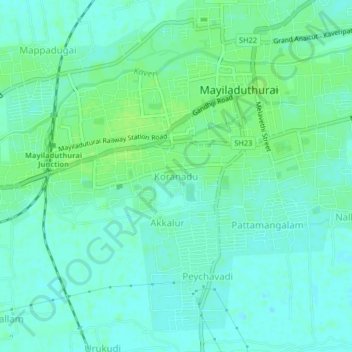 Koranadu topographic map, elevation, terrain