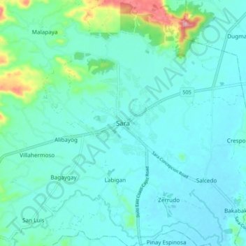 Sara topographic map, elevation, terrain