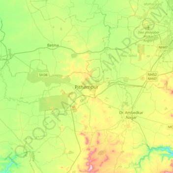 Pithampur topographic map, elevation, terrain