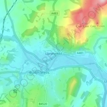 Llanelwedd topographic map, elevation, terrain