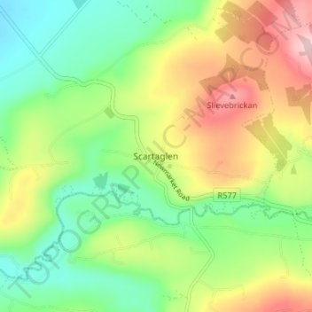 Scartaglen topographic map, elevation, terrain