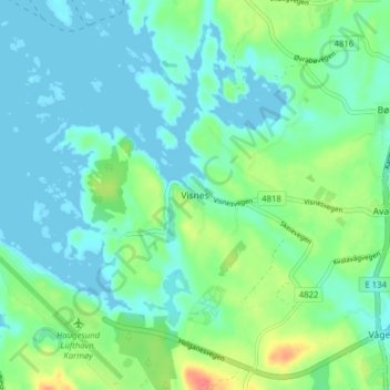 Visnes topographic map, elevation, terrain