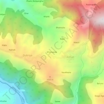 Khirmande topographic map, elevation, terrain