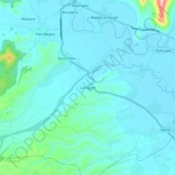 Langate topographic map, elevation, terrain