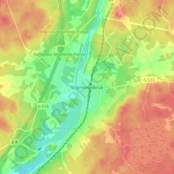 Strömsnäsbruk topographic map, elevation, terrain
