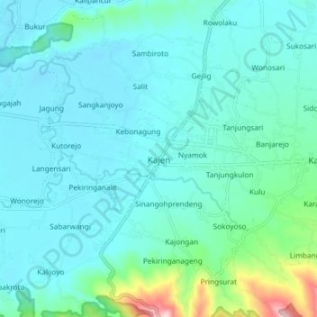 Kajen topographic map, elevation, terrain