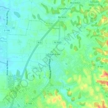 Palais Royal topographic map, elevation, terrain