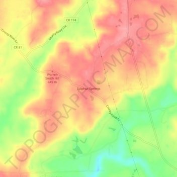 Sulphur Springs topographic map, elevation, terrain
