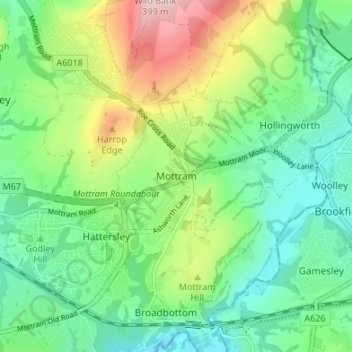 Mottram topographic map, elevation, terrain