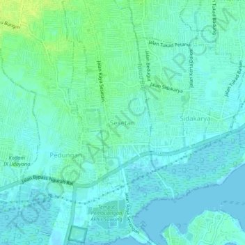 Sesetan topographic map, elevation, terrain