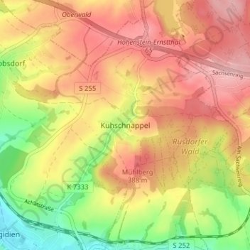 Kuhschnappel topographic map, elevation, terrain