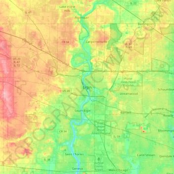Elgin topographic map, elevation, terrain