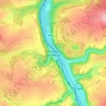 Bouvignes-sur-Meuse topographic map, elevation, terrain