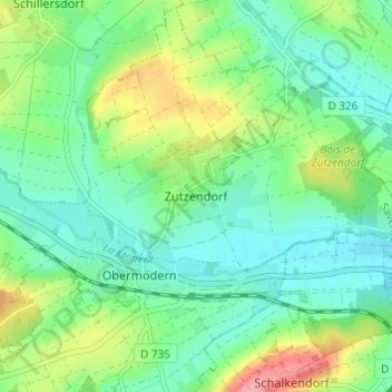 Zutzendorf topographic map, elevation, terrain