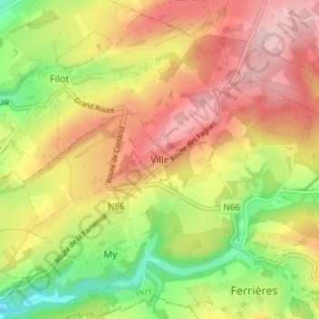Ville topographic map, elevation, terrain