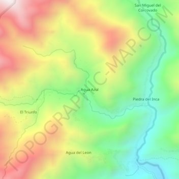 Agua Azul topographic map, elevation, terrain