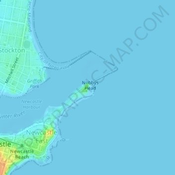Nobbys Lighthouse topographic map, elevation, terrain