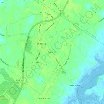 Bacon Hill topographic map, elevation, terrain