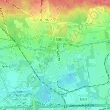 Douvrain topographic map, elevation, terrain