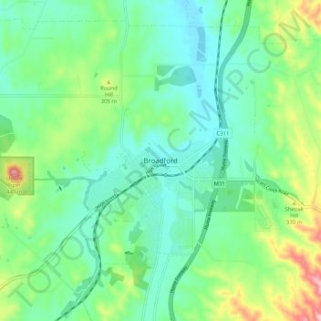 Broadford topographic map, elevation, terrain