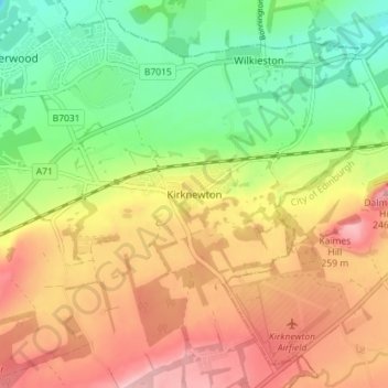 Kirknewton topographic map, elevation, terrain