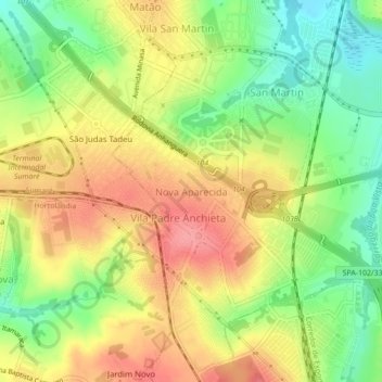 Nova Aparecida topographic map, elevation, terrain