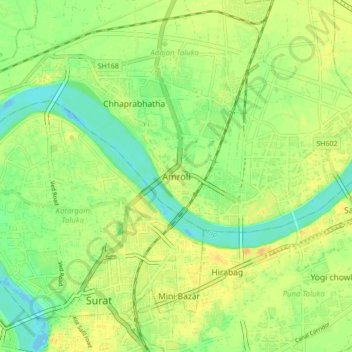 Amroli topographic map, elevation, terrain