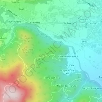 Monterossino topographic map, elevation, terrain