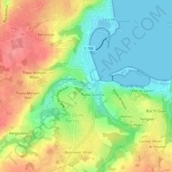 Pont Couennec topographic map, elevation, terrain